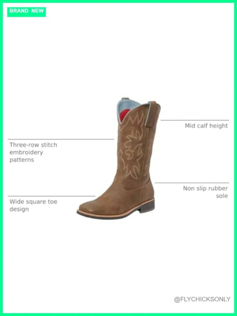 Women's Embroidered Square Toe Mid-Calf Cowboy Boots with Chunky Heel - PU